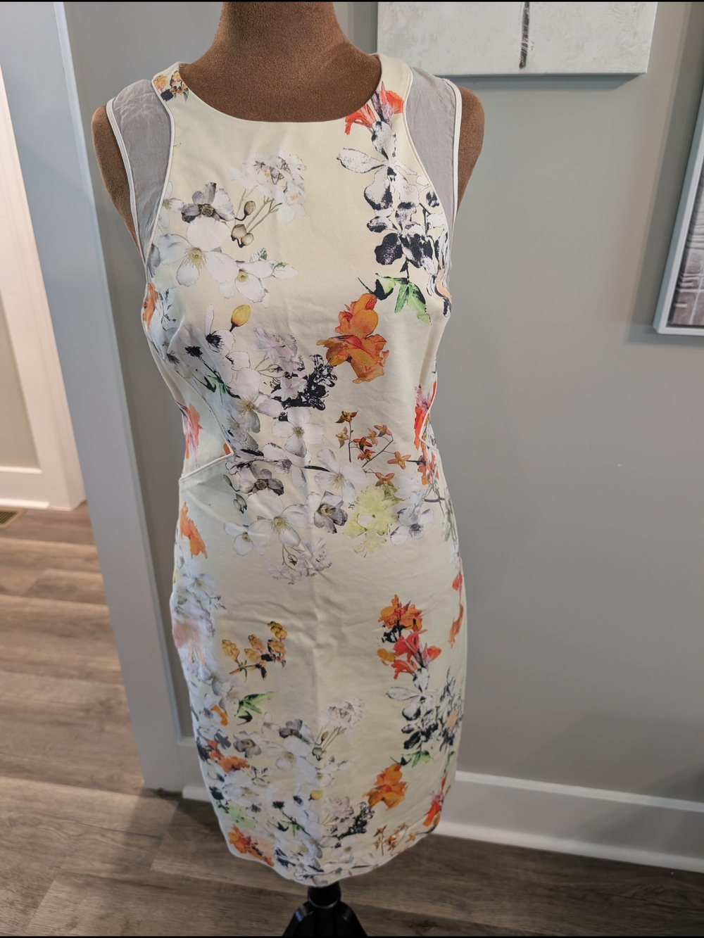 Club Monaco Sleeveless Floral Midi Dress in Ivory Size 4